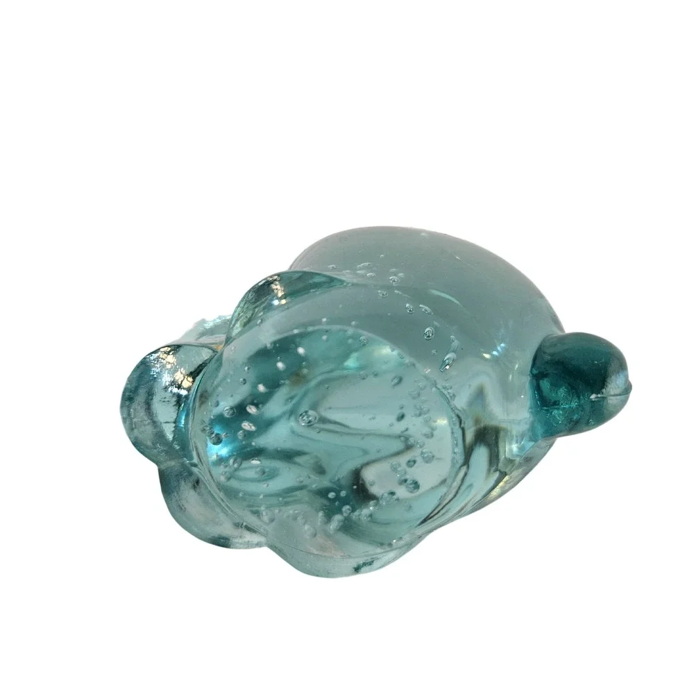 Vintage Murano Style Art Glass Bunny Rabbit Bullicante Clear Aqua Figurine MCM
